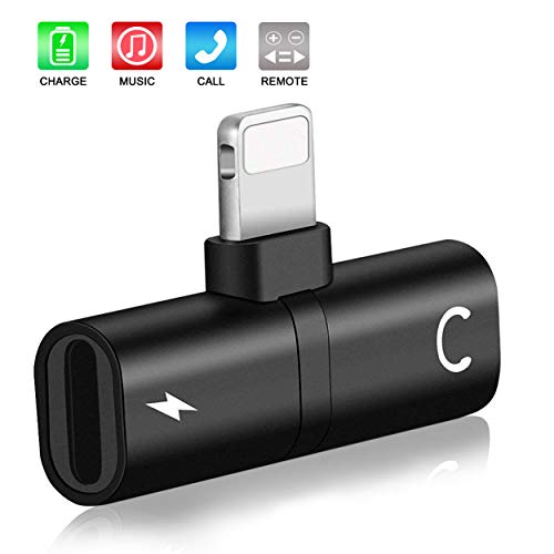 Headphone Adapter for iPhone X/XS/XS MAX/XR / 8 / 8Plus / 7/7 Plus Headset Adaptor Mini Earphone Splitter Connector 2 in 1 Accessories Cables Call Music Wire Control Charge – Black