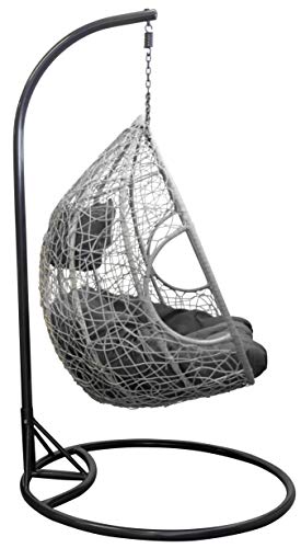 Trendyshop365 XL Polyrattan Outdoor Hängesessel mit Gestell inklusive Polster und Kissen Hängeliege Hängestuhl Garten – Bild 5