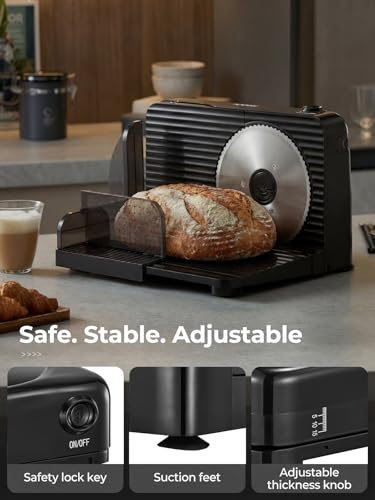 FOHERE Cortadora de Fiambre, Cortafiambres Eléctrico Plegable, con 2 Cuchillas de Acero Inoxidable y Grosor Regulable 0-15mm, Perfecta para Cortar Pan, Queso, Embutidos y Verduras