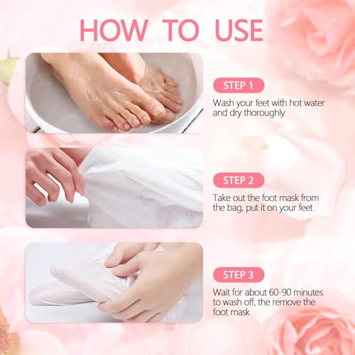 2 Pairs Exfoliating Peeling Foot Mask, Soft Exfoliating Action, Heels and Dry Dead Skin for Soft Feet, Long Moisturizing, Moisturizing Foot Mask (Pink/Aloe)