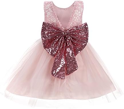 Omaysaa 0-6 Years Go Newborn Flower Baby Girl Sequins Bowknot Elegant Sleeveless Princess Dresses (Pink, 6-12M)