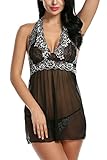 Avidlove Women Outfits Halter Lingerie Mini Nightwear Lace Babydoll Black XXL