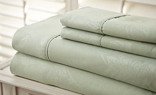 Hotel NY HIGHEST QUALITY Microfiber Embossed Flower Bedsheet - Soft and Wrinkle Free, Fade Resistant - Top Quality Guaranteed King Sage