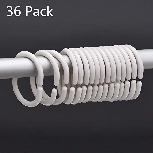 36 Pack Shower Curtain Rings Curtain C Rings Hook Hanger Bath Drape Loop Clip Glide (White)