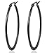 AMDXD Jewelry Titanium Stainless Steel Women's Fashion Hoop Earrings U Shape Plating Black Width 29.8MM