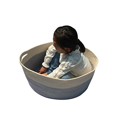 Iceblue 21.6''X16.9''X11.8'' XXL Jumbo Toy Storage Cotton Rope Basket Hamper with Invisible Handles