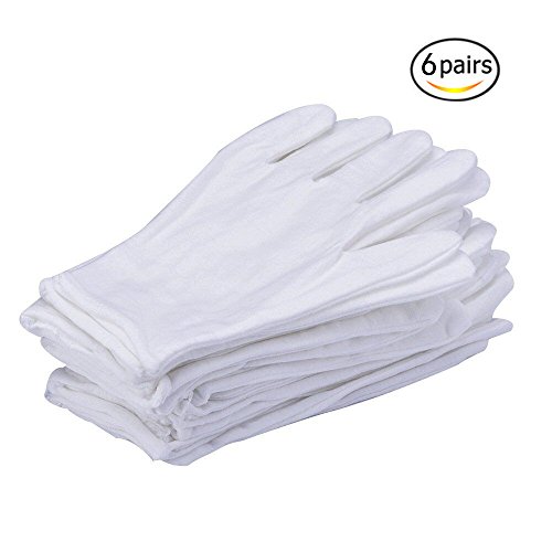 CTKcom 6 Pairs White Soft 100% Cotton Gloves,Large Size for Work/Lining Glove,Coin Jewelry Silver Inspection Gloves(6 Pairs)