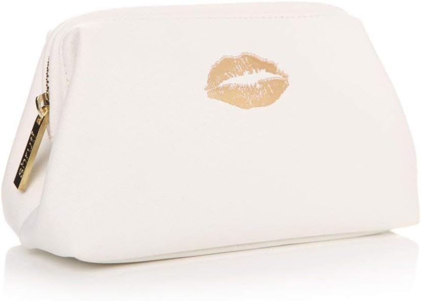 Holy Chic Glamorous cream wash bag cosmetics case with gold lipstick kiss
