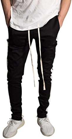 KDNK Men's Tapered Skinny Fit Stretch Drawstring Ankle Zip Striped Track Pants
