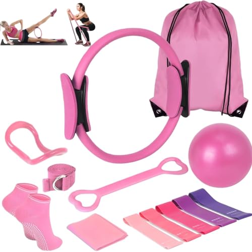 Kit básico de anéis de Pilates, conjunto de equipamentos para exercícios em casa com bola de 25 cm, faixas elásticas, acessórios, conjunto de Pilates para pernas e braços