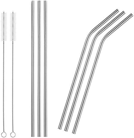 Gthunder Stainless Steel Drinking Straws,Reusable Straws with Cleaning Brush for 20 &amp; 30 OZ Yeti Rambler Tumbler Cups (3 Bend 3 straight)