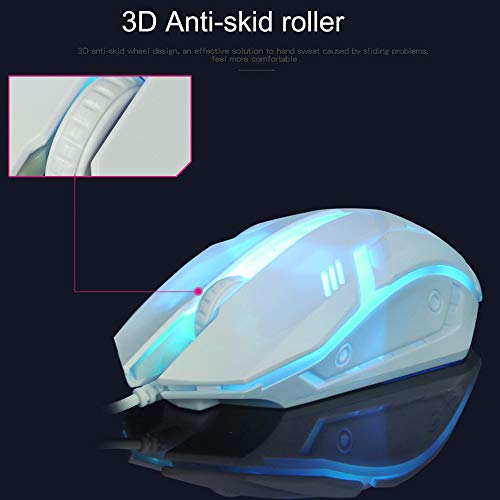 Axiba Gaming Keyboard Mouse Sets USB Wired 104 Keys Rainbow LED Backlit Multimedia Ergonomic Gamer Keyboard + 2400DPI 4 Buttons Optical Game Mice + Mouse Pad for PC Laptop (White)