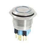 uxcell® DC 12V Blue LED 25mm Stainless Steel Locking Push Button Switch DPDT