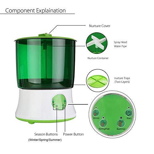 WG Digital Home DIY Bean Sprouts Maker 2 Layer Automatic Electric Germinator Seed Vegetable Seedling Growth Bucket