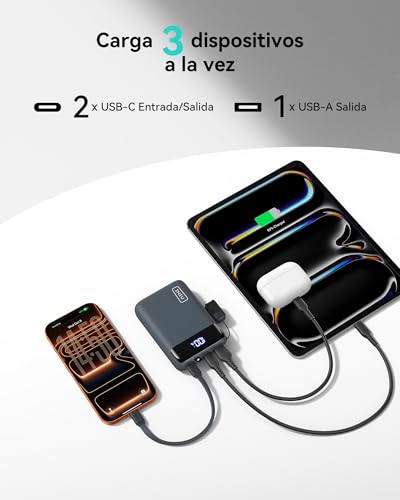 Power Bank, Ultrapequeño 20000mAh 22,5W Carga Rapida Bateria Externa con Cable USB C Adjunto, Apto para Avión, Esenciales de Viaje, Bateria Portatil para iPhone 17 16, Samsung, Xiaomi, Azul