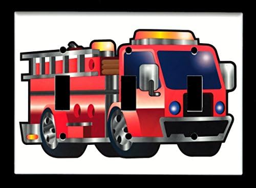 Triple Toggle (3-toggle) Light Switch Plate Cover - Firetruck Fire Engine - Transportation Kids Room