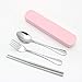 Zittop Portable Reusable Flatware Set Travel / Camping Cutlery Set with Travel Box 3 Piece Stainless Steel (Chopsticks, Fork, Spoon) Reusable Lunch Box Utensils, Portable Travel Silverware Set (pink)