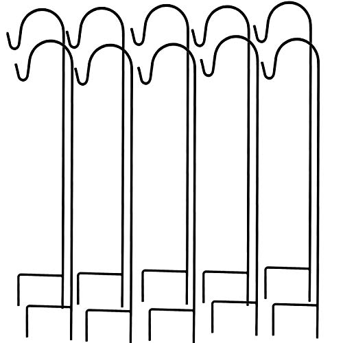 Ashman Black Shepherd Hook 48 Inch, 10MM Thick, Super Strong, Rust Resistant Steel Hook Ideal for Use at Weddings, Hanging Plant Baskets, Solar Lights, Lanterns, Bird Feeders, (10, Black)