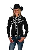 Womens Cotton Retro Western Cowboy Shirt-Black-2XL