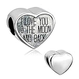 CharmSStory Heart I Love You To The Moon and Back Charm Beads For Bracelets