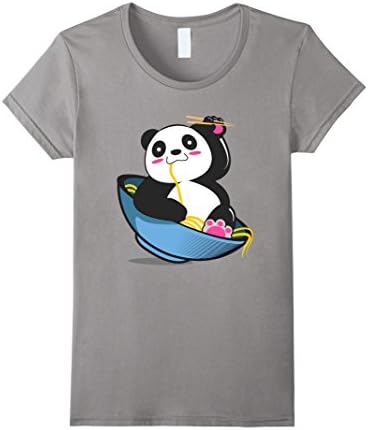 Womens Cute Panda Eating Noodles T-Shirt  Small Slate