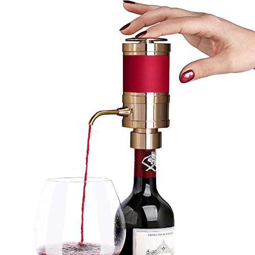 Electric Wine Aerator Pump Dispenser Pump, Big-Fun Mothers Day Gifts One-Touch Automatic Portable Wine Dispenser Decanter Enhance White and Red Wine Flavor with Convenient Spout and Storage Bag (Gold)