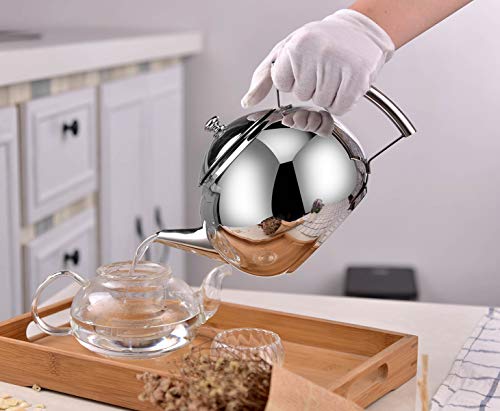 OMGard Teapot with Infuser Loose Tea Leaf 2 Liter Stainless Steel Tea Pot Coffee Water Small Kettle Filter Set Warmer Teakettle for Stovetop Induction Stove Top 2.1 Quart / 68 Ounce - Thumbnail 6