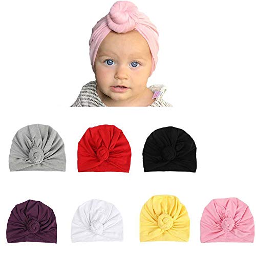 Udobuy 7 Pcs Headband Updated Version Baby Hat- Newborn Baby Girl Soft Cute Turban Knot Rabbit Hospital Hat (7 Pcs Set Knotted Hat) Multicolored - Thumbnail 7