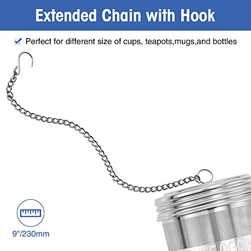 House Again Large Tea Ball Infuser & Cooking Infuser - Extra Fine Mesh Tea Strainer Screw Top 18/8 Stainless Steel with Extended Chain Hook to Brew Loose Leaf Tea, Spices & Seasonings, for Multi Cups - Thumbnail 4