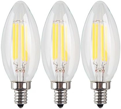 RUICAIKUN 4W Dimmable LED Filament Candle Light Bulb,2700K Warm White 400LM,E12 Candelabra Base Lamp Bullet Top,40W Incandescent Replacement,3 Pack