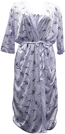 Sindrella Women's 2-Piece Print Chemise &amp; Short Sleeve Robe Set (1X, Silver)