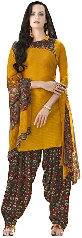 Applecreation Women's Cotton Unstitched Salwar Suit Dress Material with Chiffon Dupatta (Multi Coloured_Free Size)