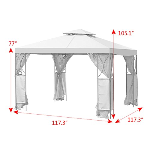 2-Tier 10'x10' Gazebo Canopy Tent Shelter Awning Steel Patio Garden Beige Cover