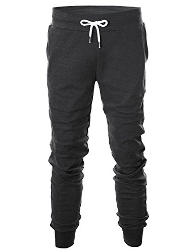 Ohoo Mens Slim Fit Lightweight Training Active Sweat Jogger Pants/DCA003-CHARCOAL-M - Thumbnail 2