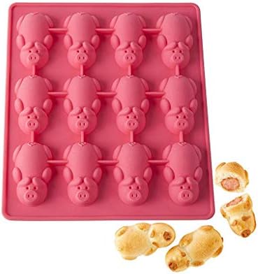 Buyeverything Non Stick 12 Little Pigs in a Blanket Silicone Baking Mold Food Grade BPA Free Piggy Molds Gummy Candy Mold Jelly Chocolate Cake Molds Ice Cube Tray Muffin Cup Cake Mold
