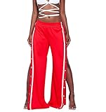 GUOLEZEEV Women High Slit Side Wide Leg Pants with Elastic Waist Track Trousers