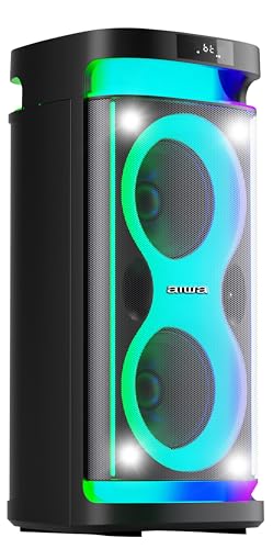Aiwa Bocina Portátil Bluetooth 5.0 de 60W RMS, Bafle con Doble Woofer 6.5" y Tweeter 2", Sonido Potente, Luces LED, TWS, Radio FM, Entrada Micrófono y Guitarra, Ideal Fiestas y Karaoke AWPOH4D