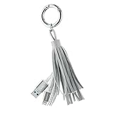[Apple MFi Certified] Tassle Lightning Key Ring Charging Cable with Aluminum Tips for iPhones & iPads - Silver