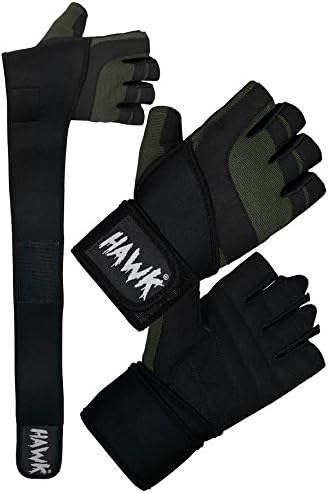 Hawk Gym Weight Lifting Gloves Cross Training Bodybuilding Fitness Workout 1 YEAR WARRANTY!!! BLACK & GREEN COMBO, STRAPPED GLOVES FOR EXTRA WRIST PROTECTION