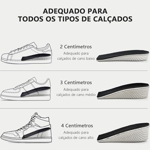 3 Par Palmilha Altura, GODREAM Palmilha Aumento de Altura em 2, 3 e 4 cm, Palmilhas Elevadora Invisíveis para Aumentar Estaltura, Anti Impacto, Palmilhas de Altura Tenis para Homens e Mulheres