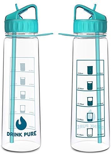 Drink Pure Motivational Water Bottle with Time Marker Sports Water Bottle 900ml
