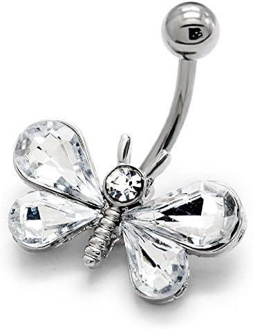 316L Surgical Grade Stainless Steel "Crystal Butterfly" 16G Body Barbell 29697