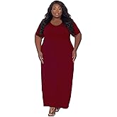 TOPSRANI Womens Plus Size Maxi Dresses for Women Oversize Casual Short Sleeve V Neck Loose Plain Solid Trendy Summer Dress
