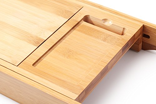Mosa Natural Bamboo Bathtub Tray Bath Caddy Book Wine Glass Holder, 27.6" X 8.7" X 1.9", - Thumbnail 5