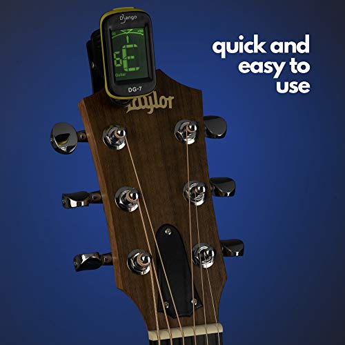 Django Guitar Tuner by Pick Geek | for Acoustic, Bass, Electric, Ukulele, Violin, Classical Guitars | Fast and Accurate | Includes Chromatic Tuning | Clip-on and Easy To Use | Battery Included