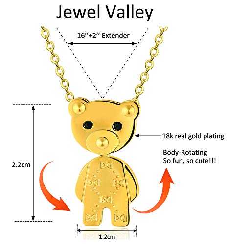 Jewel Valley 18k Gold Plated Teddy Bear Pendant Necklaces for Women with Limb-Rotating Design Cute Animal Jewelry Gifts with 16\'\' and a 2\'\' Extension Chain (Bear Necklace)