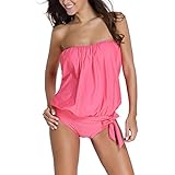 oboss Women's Summer Beach Bandeau Swimsuits Soft Cup Strapless Blouson Tankini with Breifs