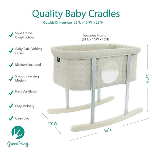 Baby Bassinet Cradle Includes Gentle Rocking Feature, Great for Newborns and Infants Safe Mattress Includes Wheels for Easy Movement High End Washable Fabric Lightweight & Transportable (Off White)