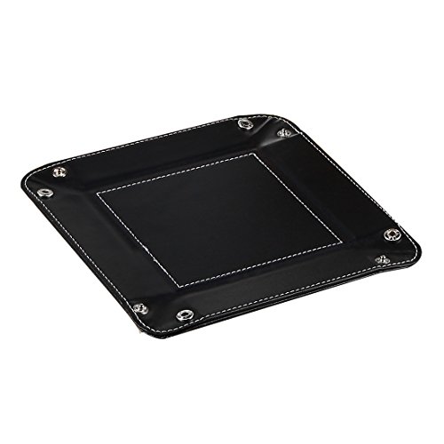 Leather Mens Valet Tray, Catchall Trinket Jewelry Key Phone Coin Box Travel Valet Tray Caddy Bedside Storage Tray(Black) - Thumbnail 4