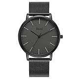 BOLISI Mens Womens Watches Ultra-thin Elegant Classic Analog Quartz Fashion Dress Wrist Watch with Milanese Mesh Band (Black Gray)
